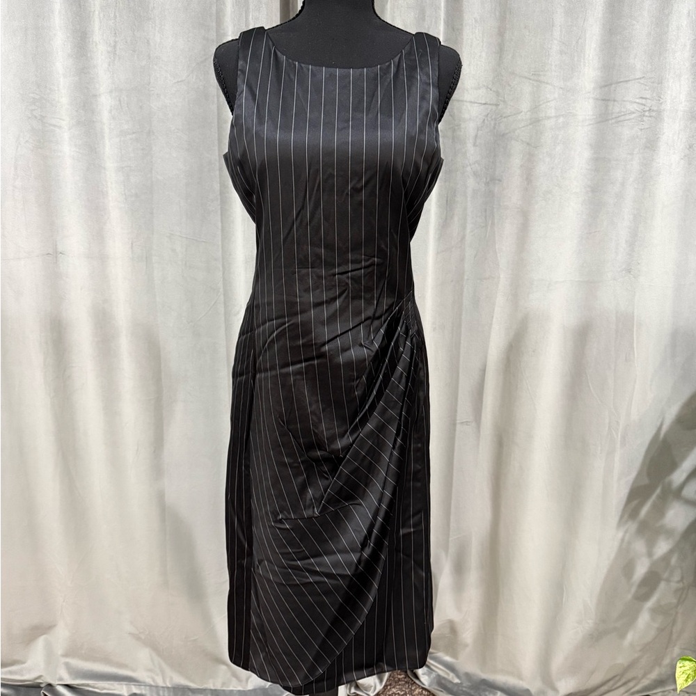 Armani Collezioni Black Pinstripe Midi Dress